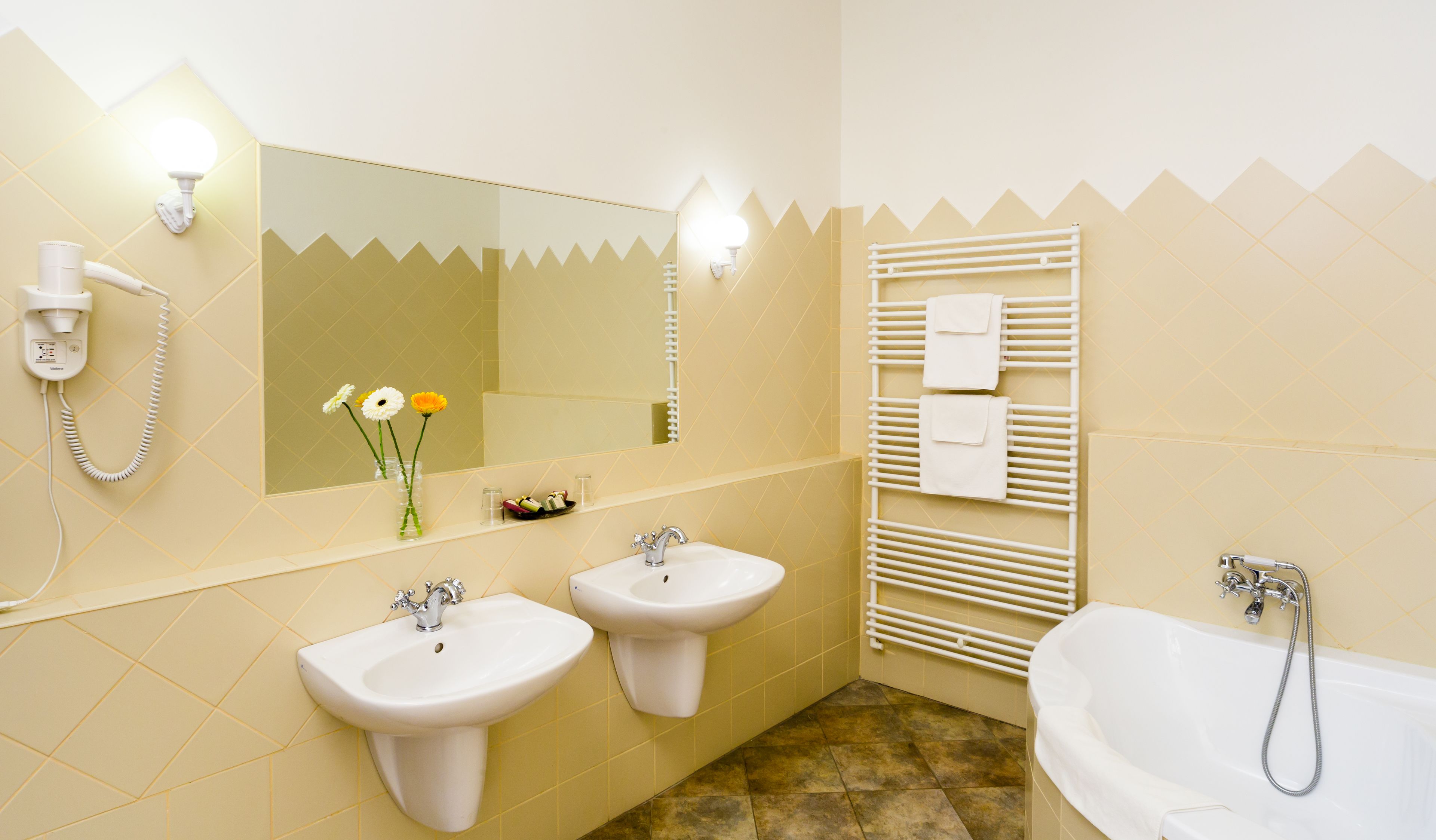 free toiletries, hair dryer, towels