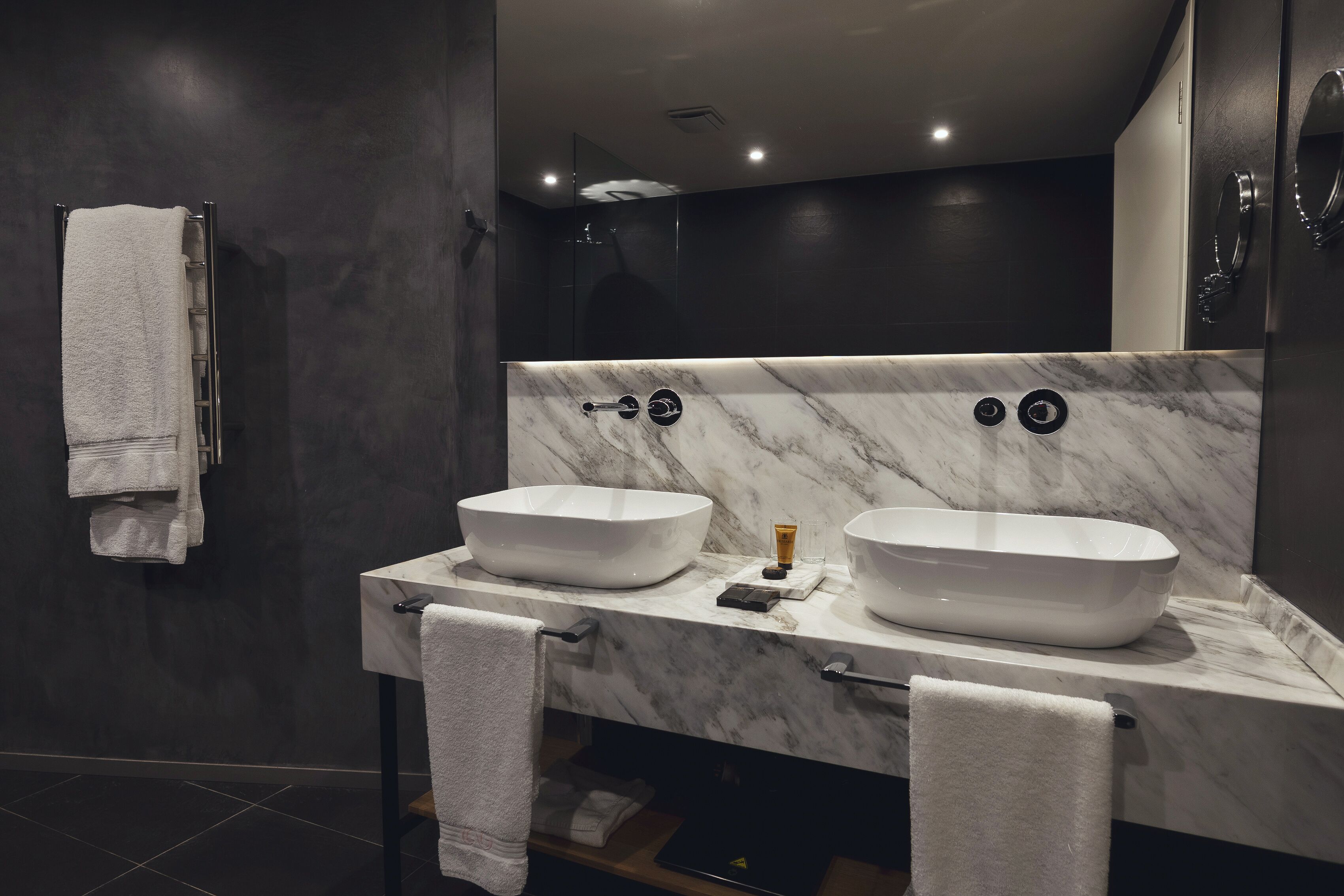 presidential suite | bathroom | designer toiletries, hair dryer, bathrobes, slippers
