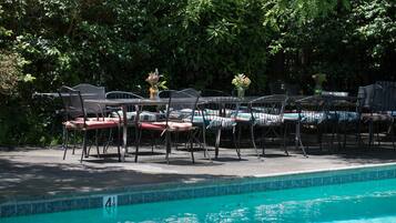 Seasonal outdoor pool, open 8:30 AM to 9:00 PM, sun loungers