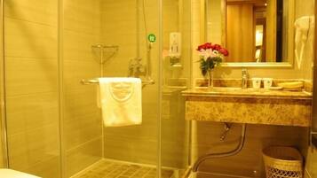 Shower, free toiletries, towels
