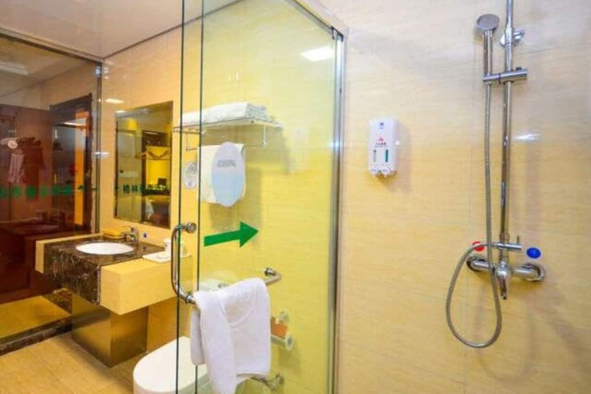 Shower, free toiletries, hair dryer, slippers