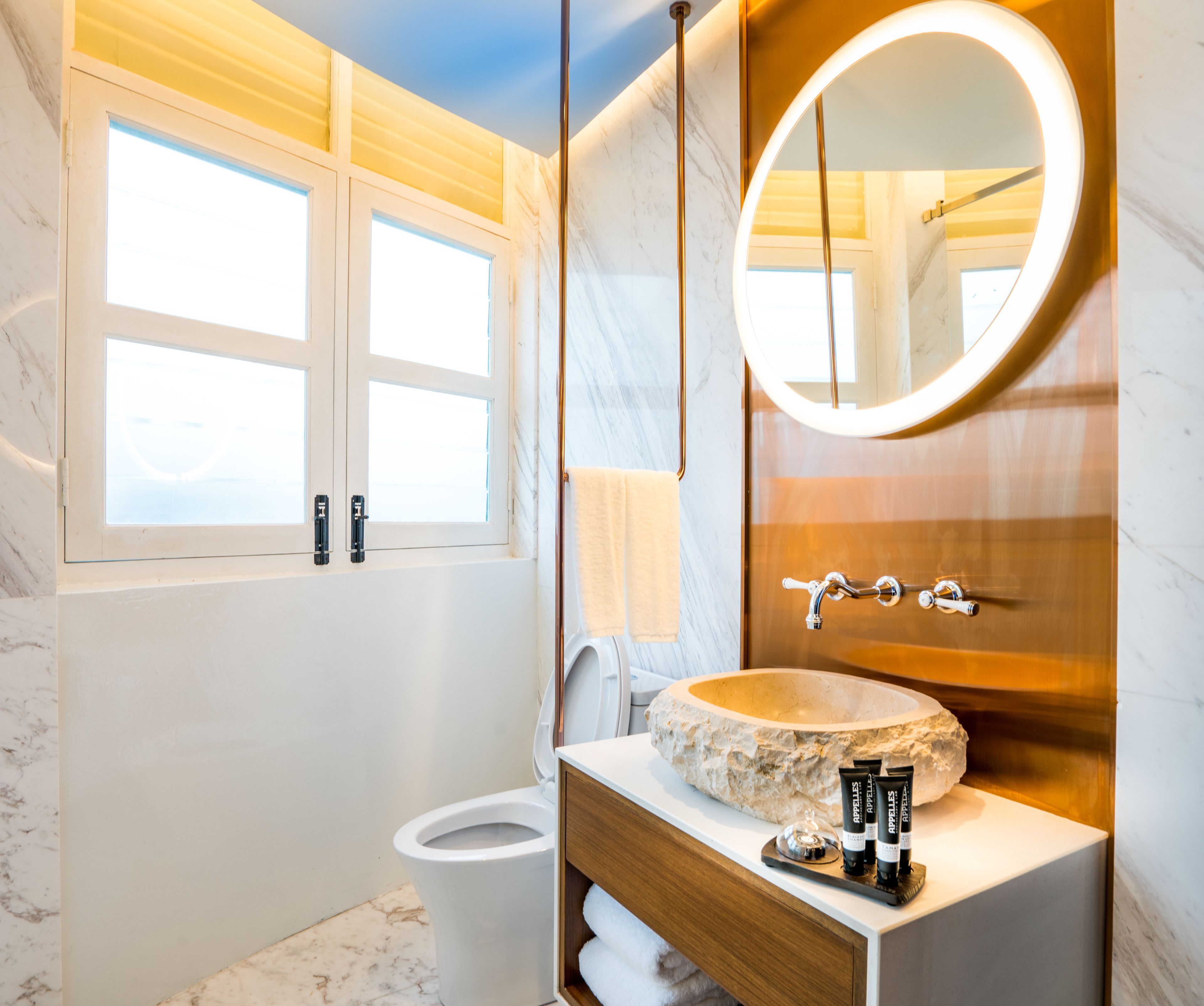 cozy queen | bathroom | shower, free toiletries, hair dryer, bathrobes