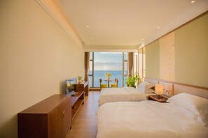 Premium bedding, desk, blackout curtains, iron/ironing board