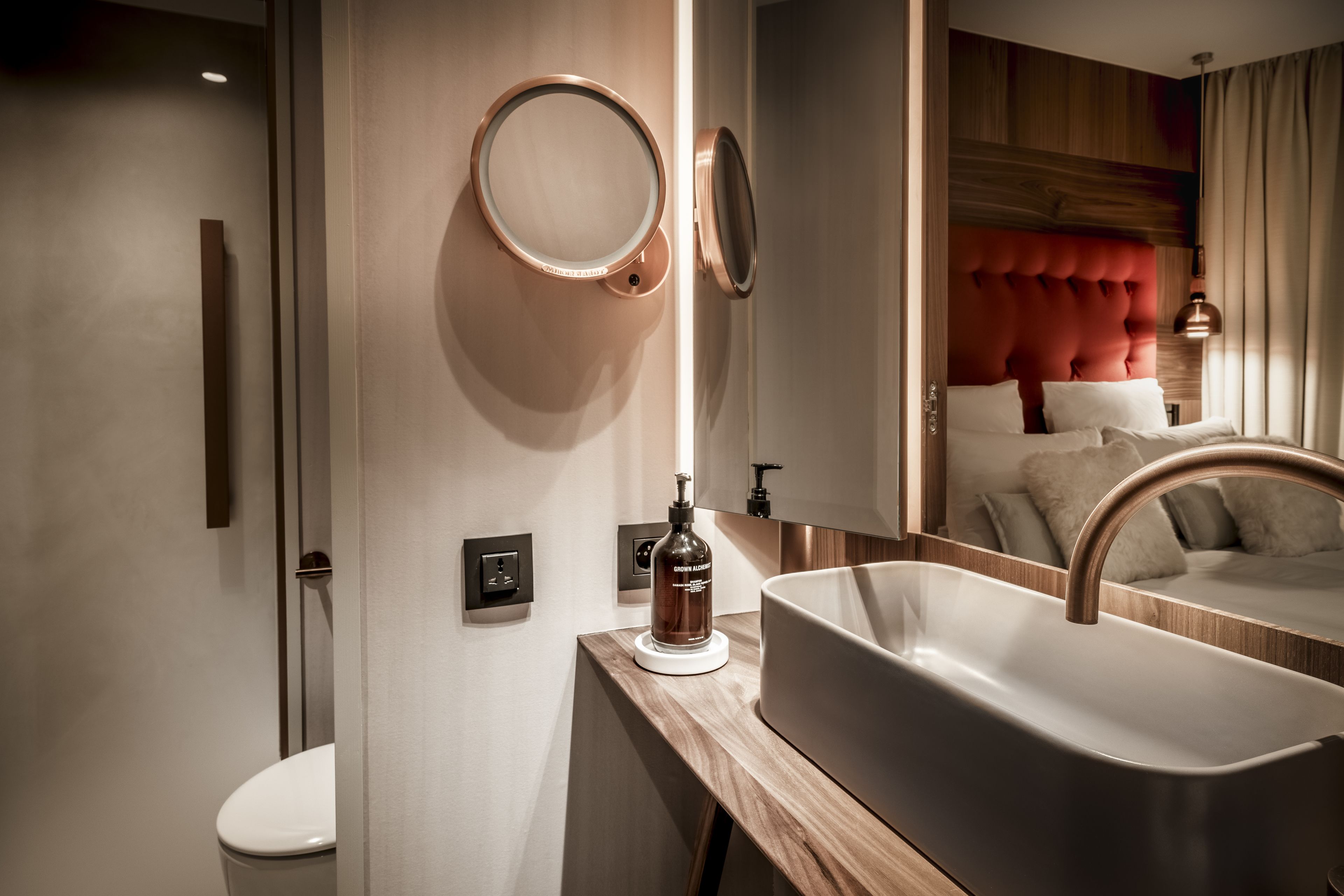 comfort room, 1 queen bed | bathroom | rainfall showerhead, designer toiletries, hair dryer, bathrobes