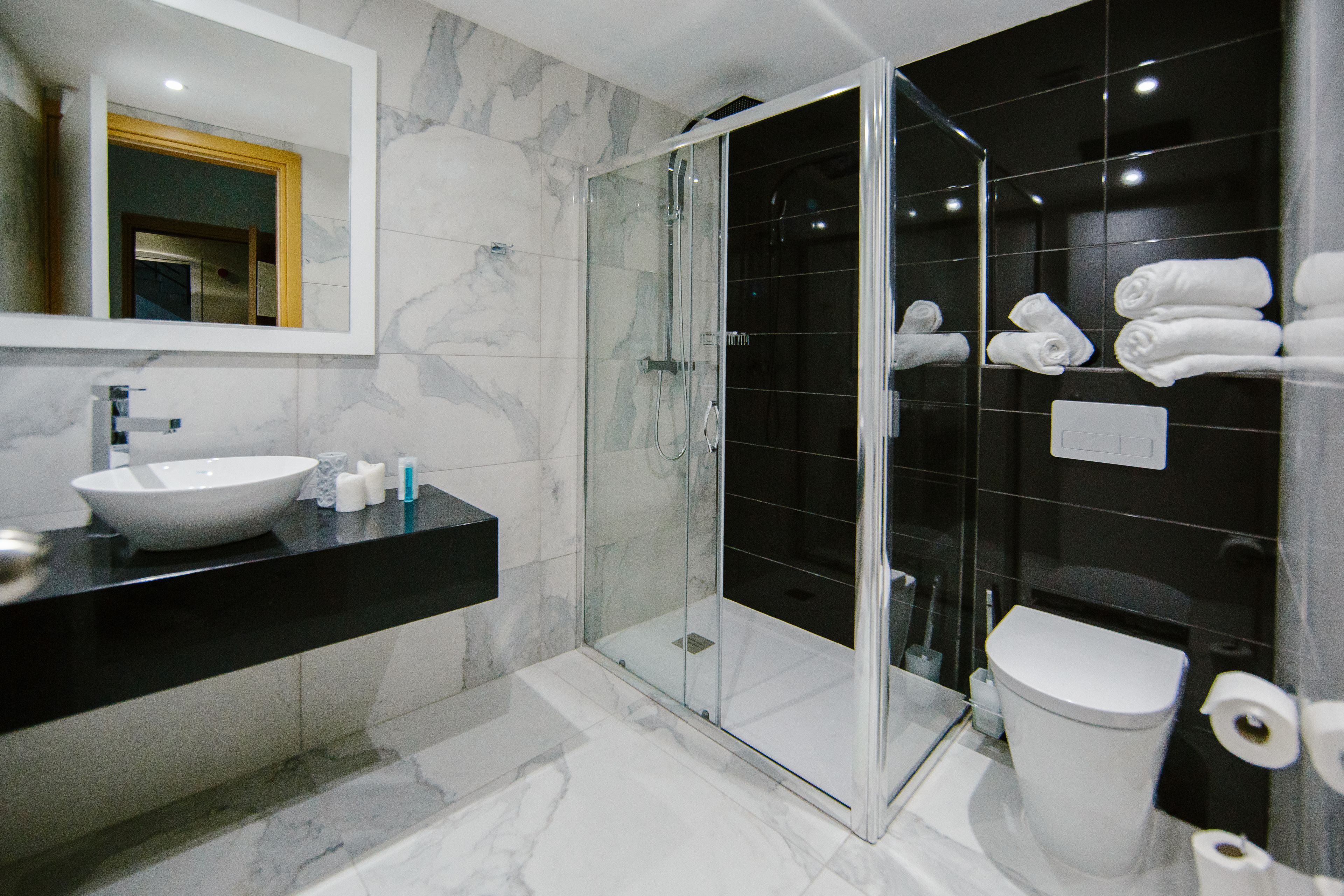 free toiletries, hair dryer, slippers, towels