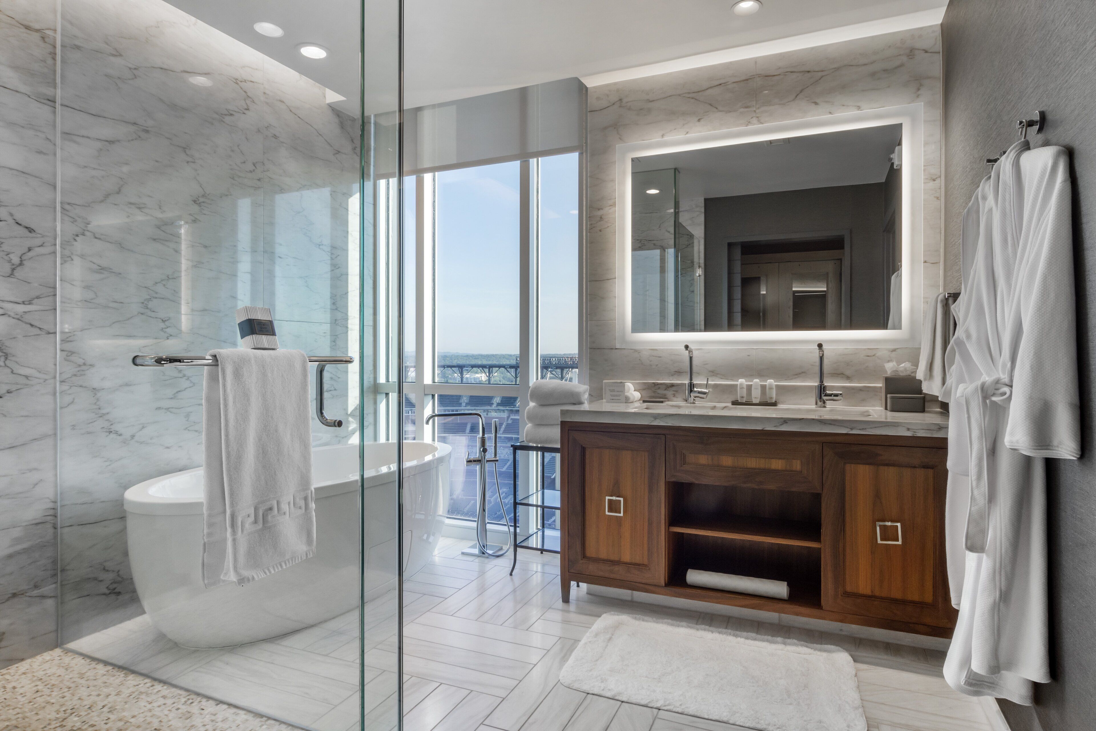 shower, free toiletries, hair dryer, bathrobes