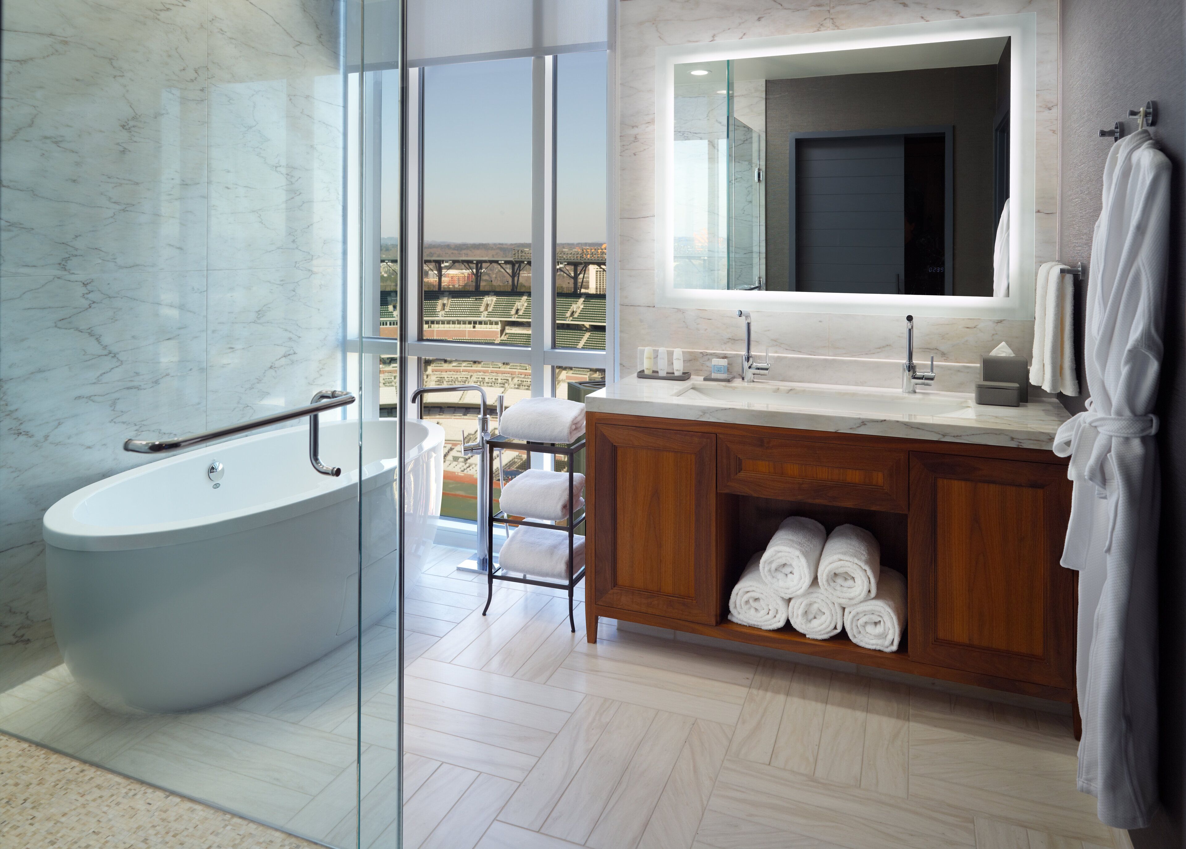 shower, free toiletries, hair dryer, bathrobes