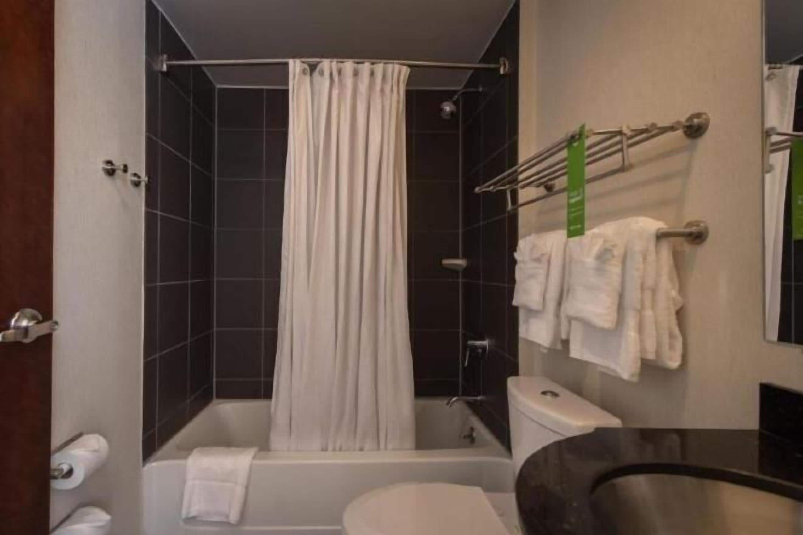 Shower, free toiletries, hair dryer, towels