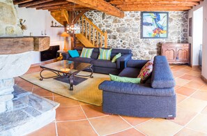 TV, fireplace - Beautiful renovated stone house with large garden in the heart of the Pyrenees (Gourbit)