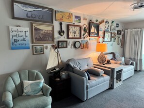 Smart TV, DVD player, books, stereo