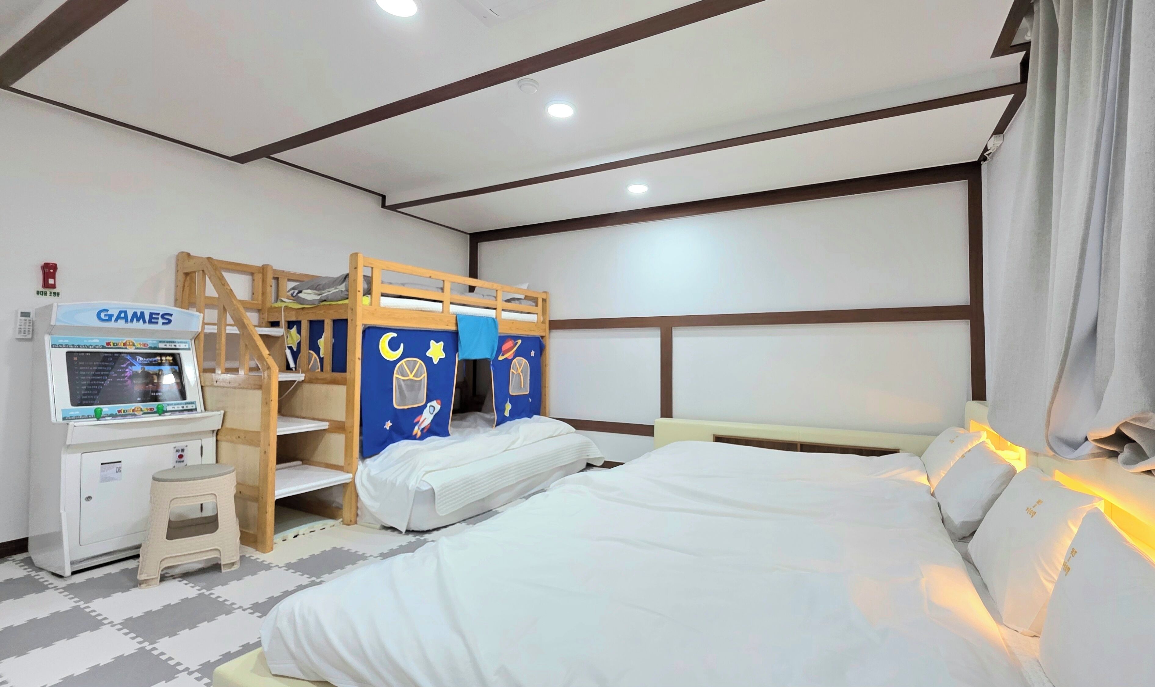 Individually decorated, laptop workspace, blackout drapes, soundproofing