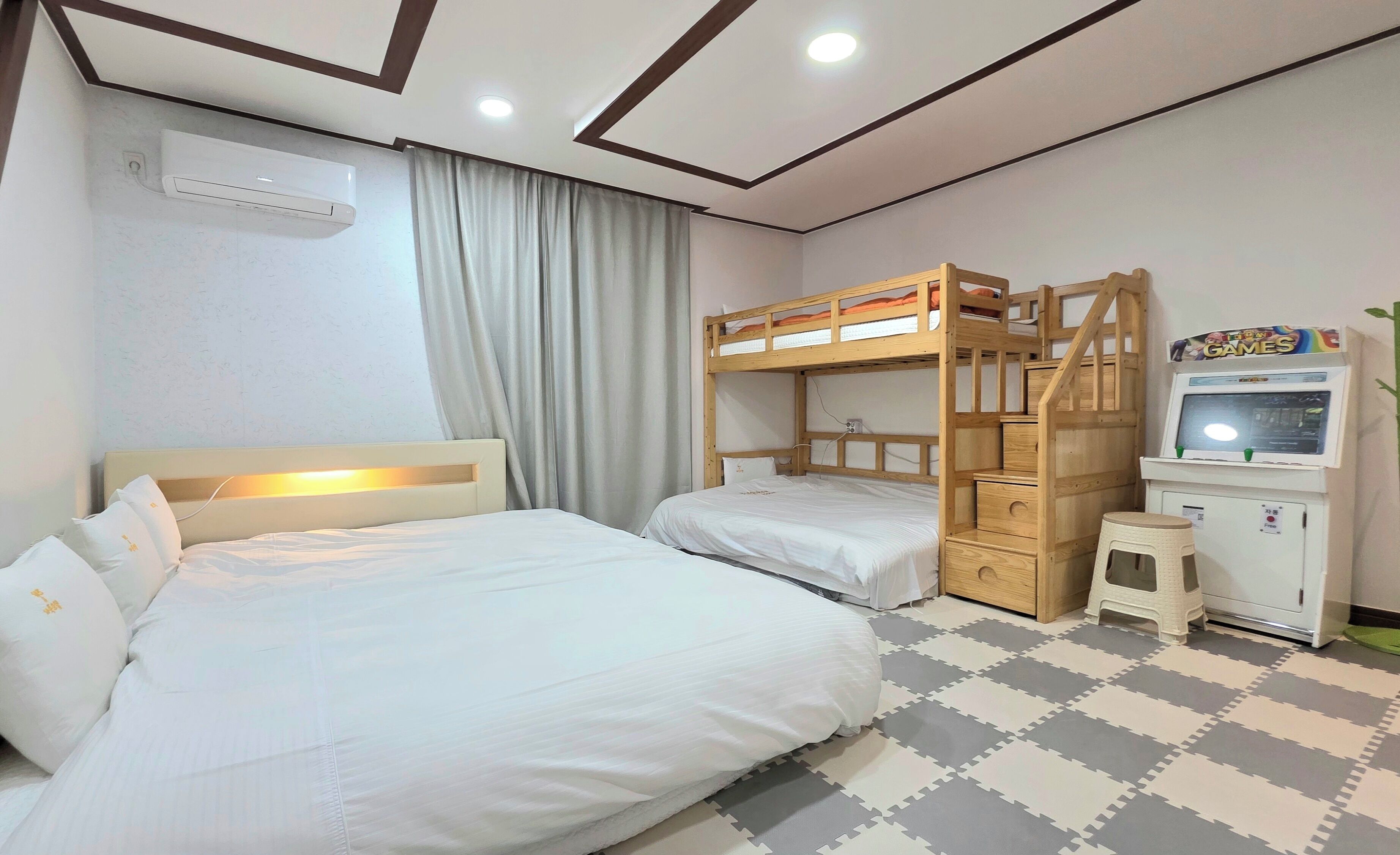 Individually decorated, laptop workspace, blackout drapes, soundproofing