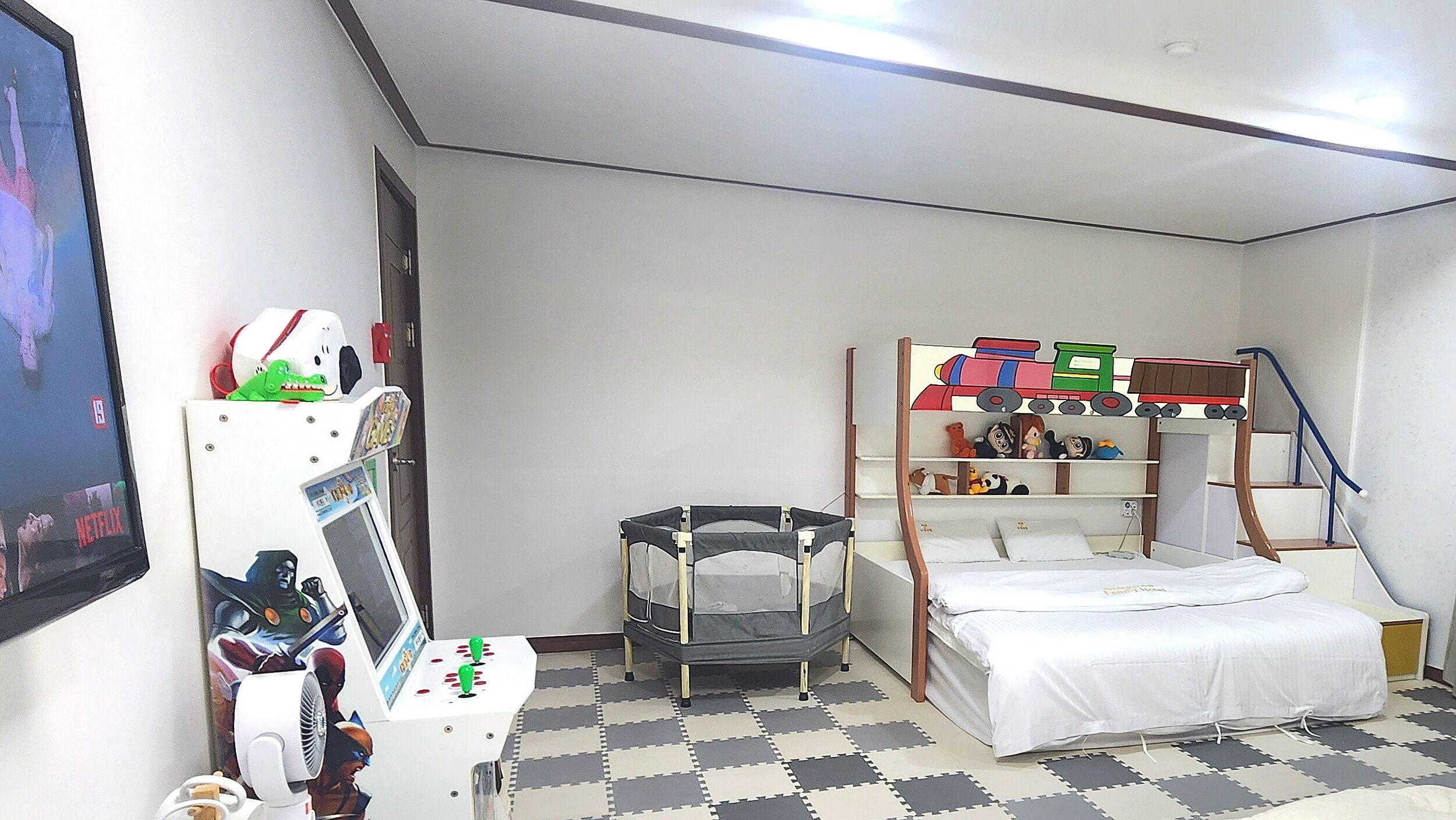 Individually decorated, laptop workspace, blackout drapes, soundproofing