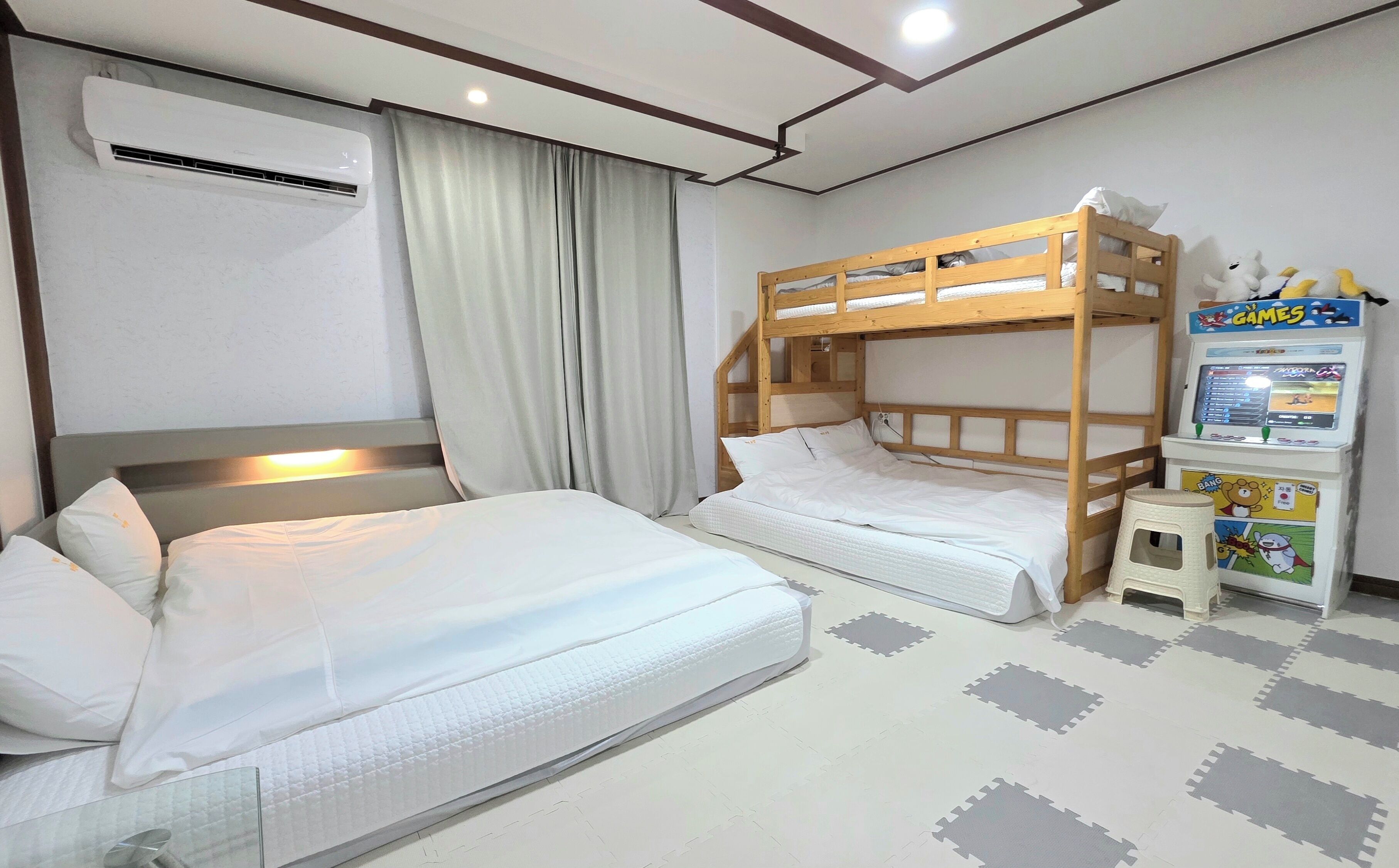 Individually decorated, laptop workspace, blackout drapes, soundproofing