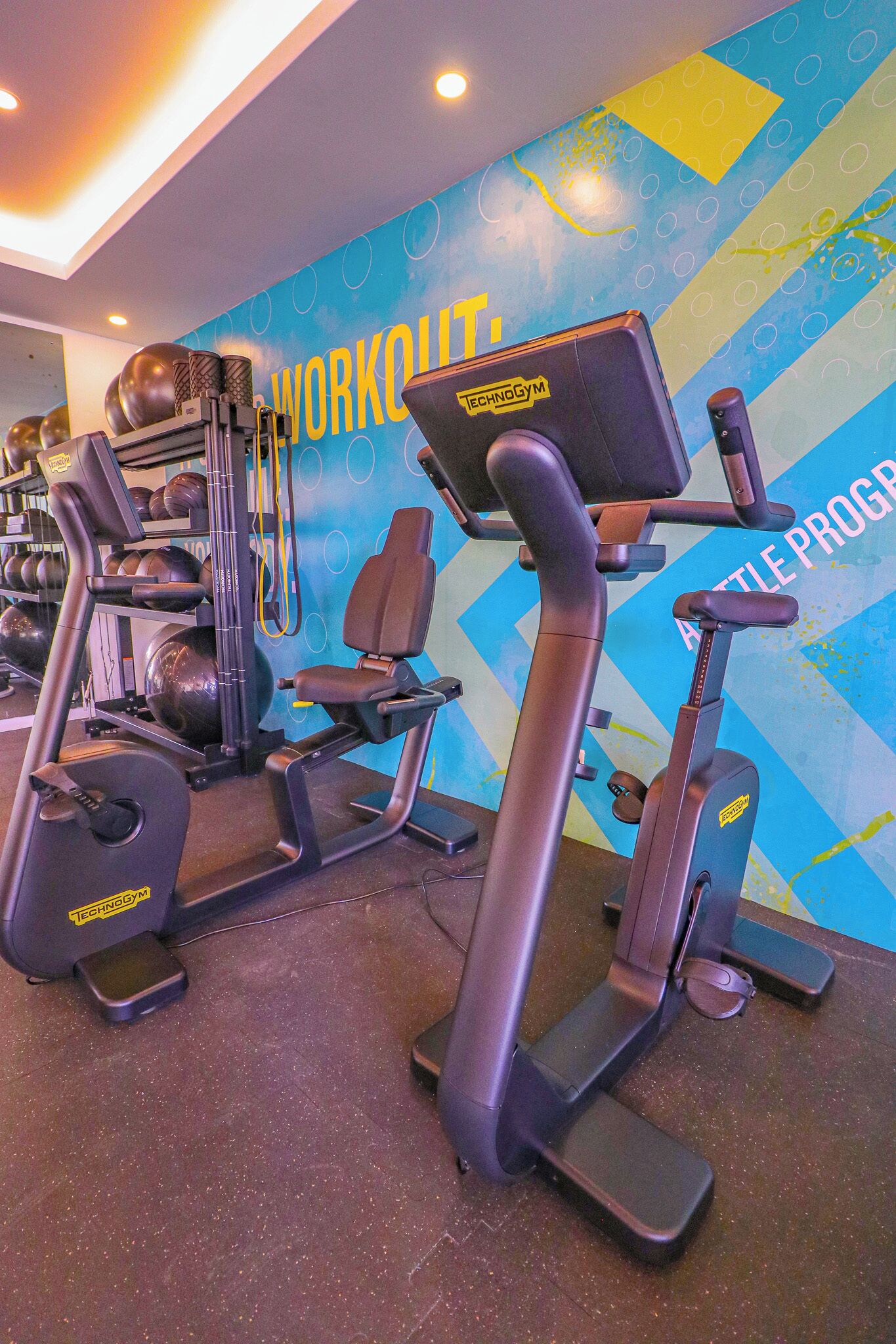 A gym with cardio equipment and weights.