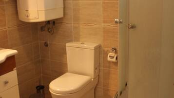 Shower, free toiletries, hair dryer, slippers