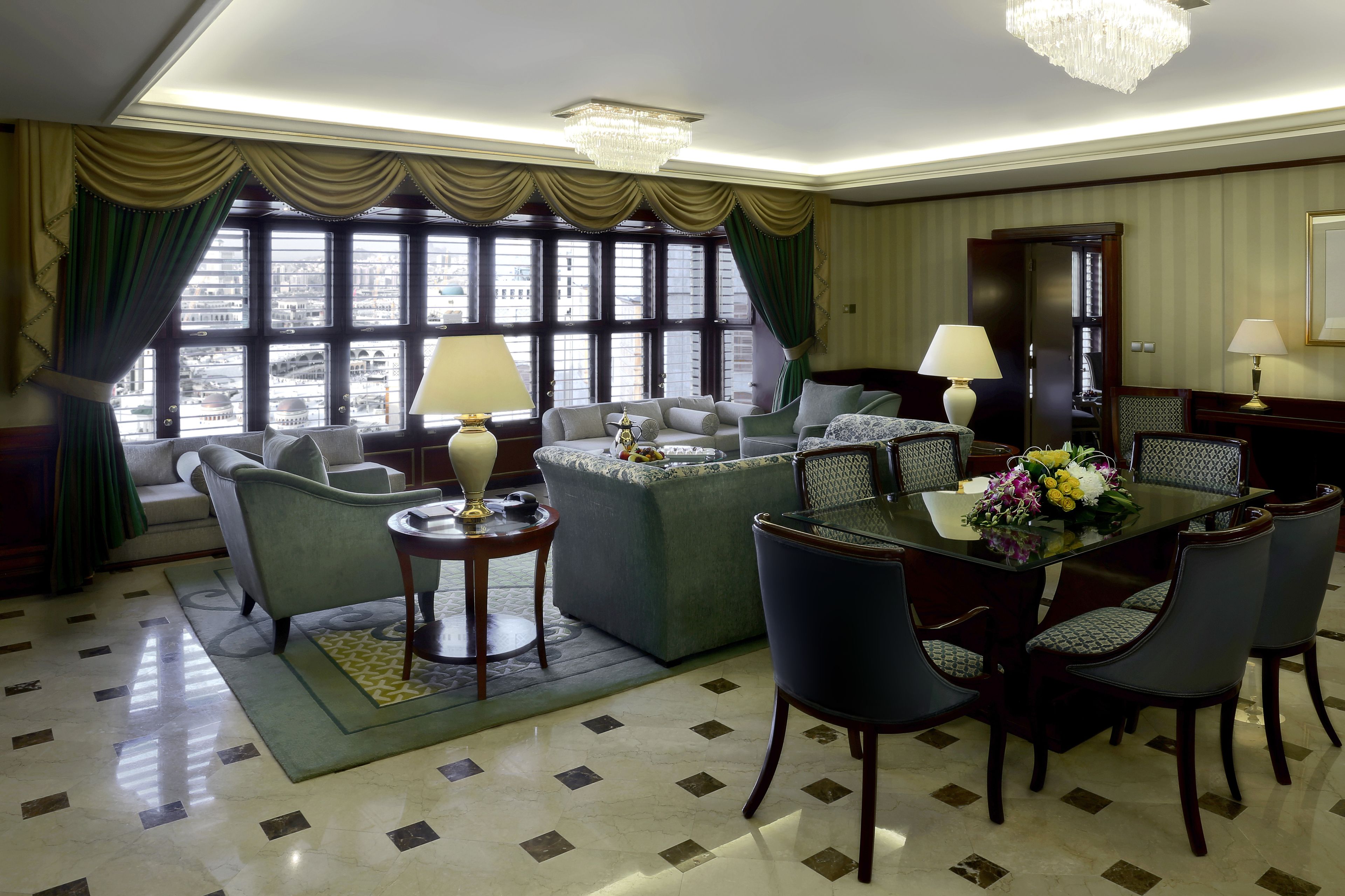 one bedroom king suite haram view with one king bed | living room | 37-inch lcd tv with satellite channels, tv