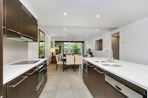 Apartamento, 2 quartos, terraço, vista para a lagoa (Spa) | Cozinha privada | Geladeira, cafeteira/chaleira, chaleira elétrica, torradeira