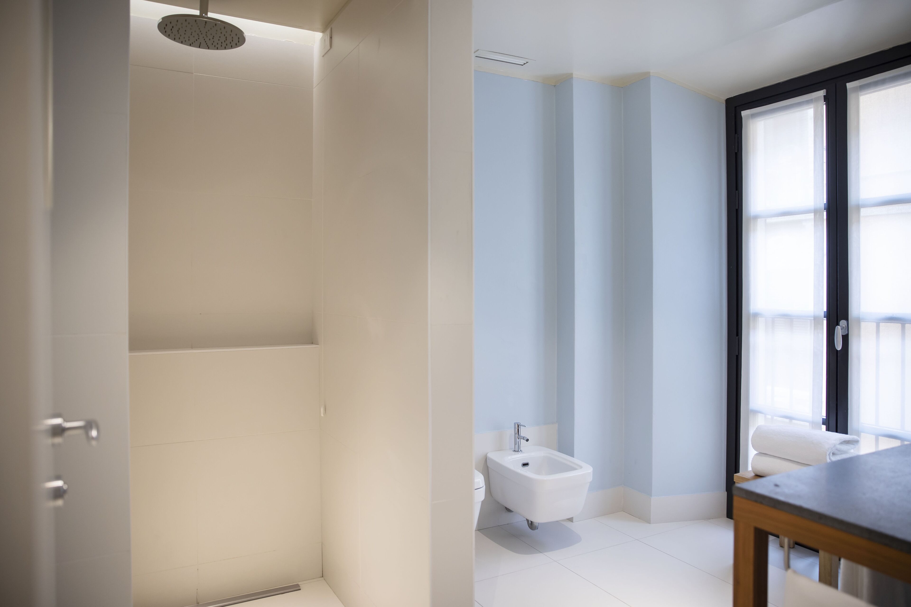 shower, rainfall showerhead, free toiletries, hair dryer