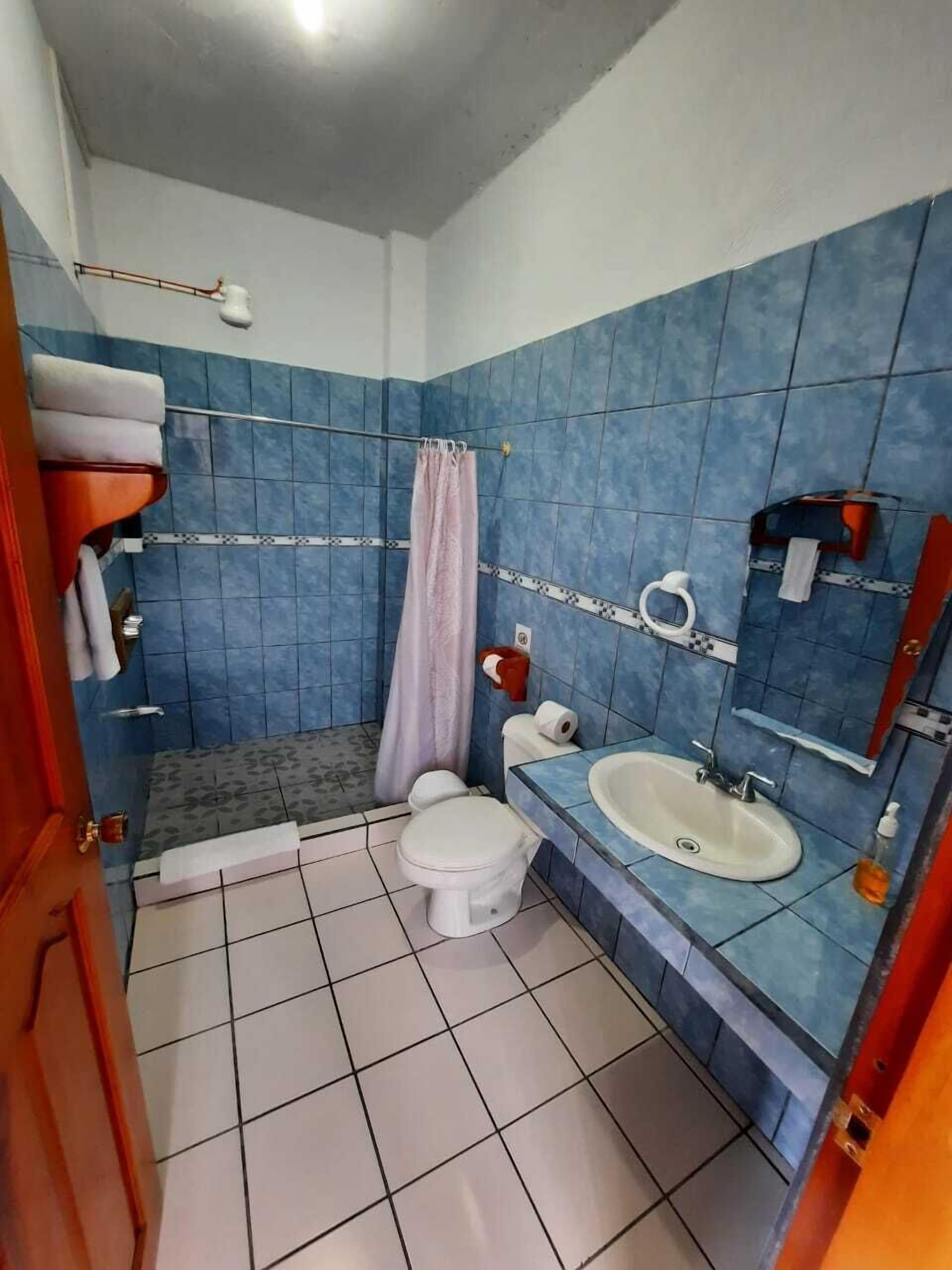 standard room | bathroom | shower, free toiletries, hair dryer, towels