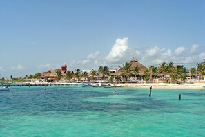 On the beach, scuba diving