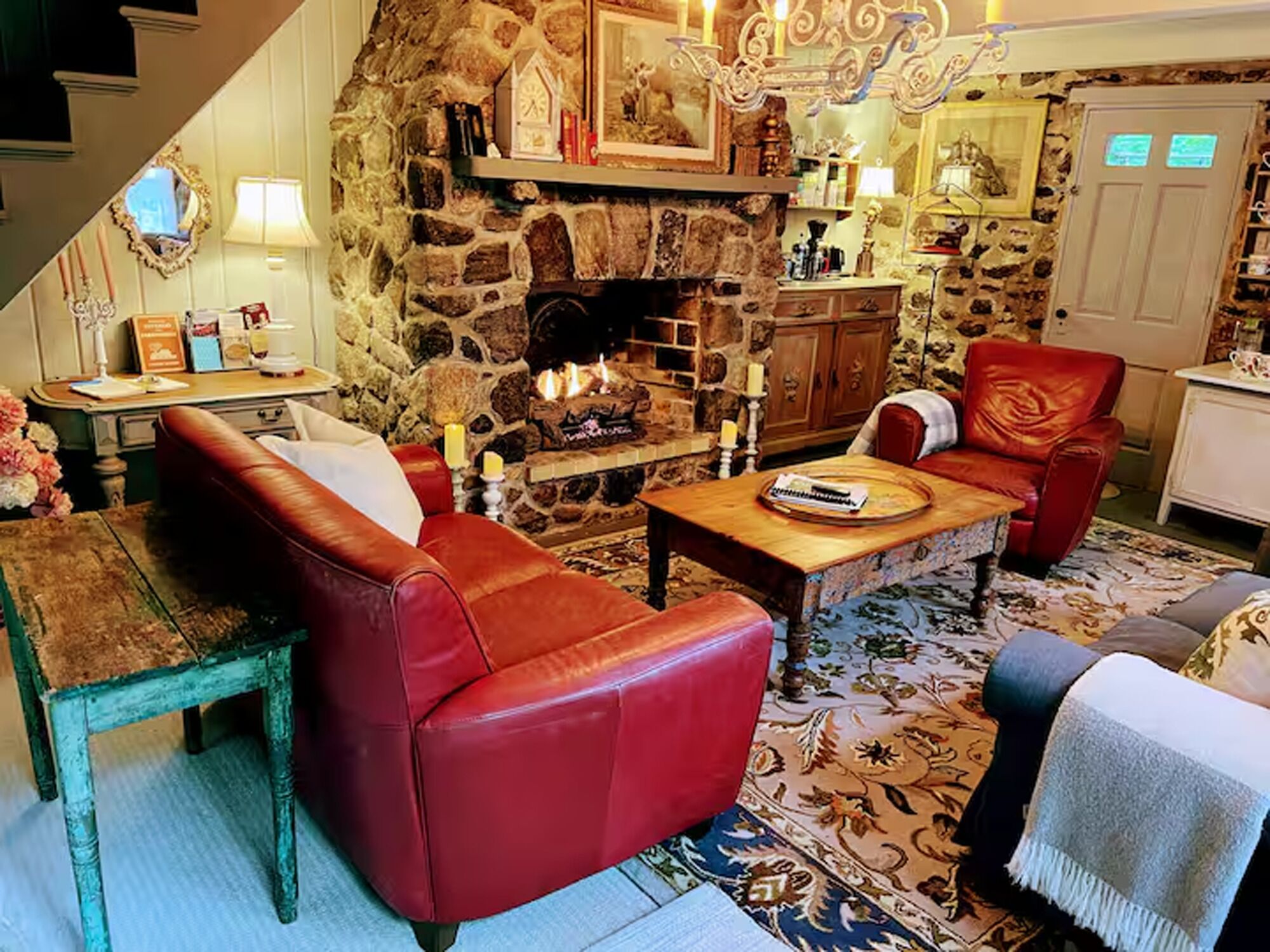 Fireplace, books