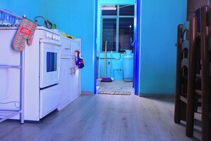 Fridge, microwave, oven, coffee/tea maker