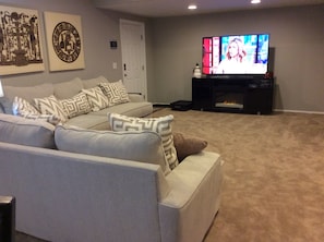 Televisión, chimenea, videojuegos y reproductor de DVD