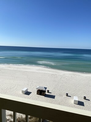 On the beach, sun loungers