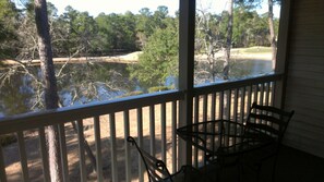 Enjoy a peaceful meal or relaxation with a view of the surrounding landscape and golf course.