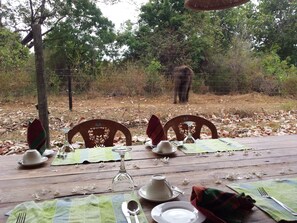 Serveert ontbijt, lunch, diner, internationale gerechten 