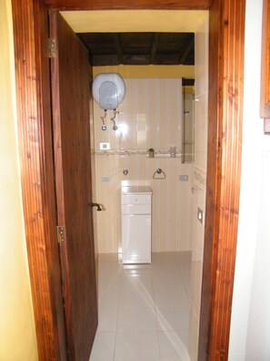 Shower, towels, toilet paper