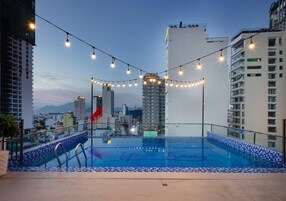 Outdoor pool, open 9:30 AM to 9:30 PM, sun loungers