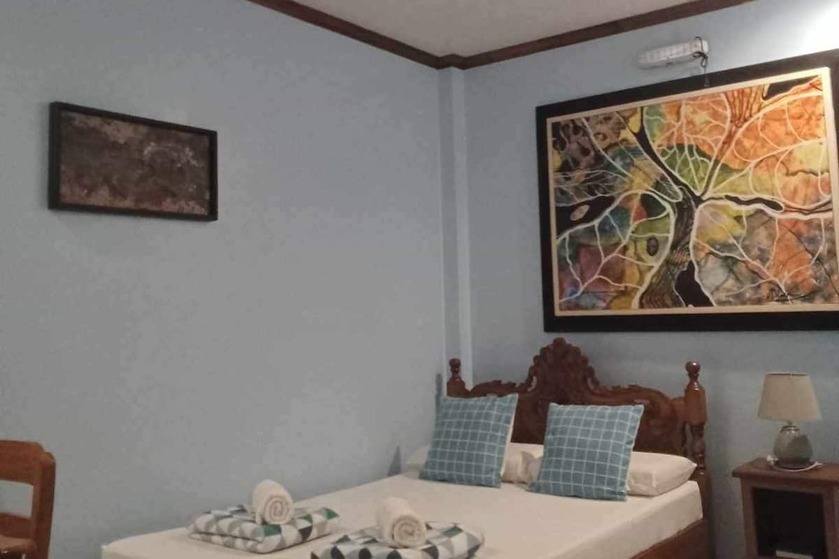 Desk, blackout curtains, bed sheets