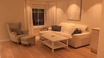 Deluxe Apartment, 2 Bedrooms | Living area | 55-inch flat-screen TV with digital channels, TV