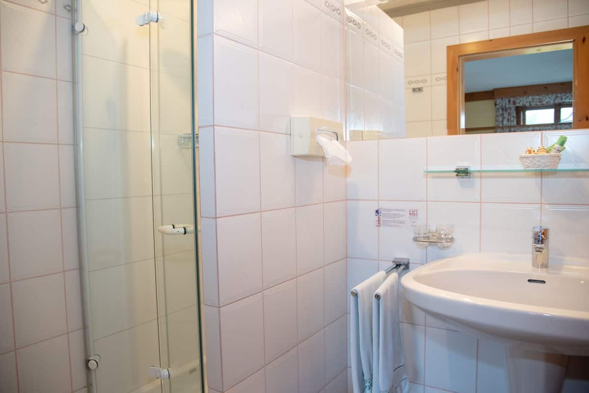 double room | bathroom | shower, free toiletries, hair dryer, towels