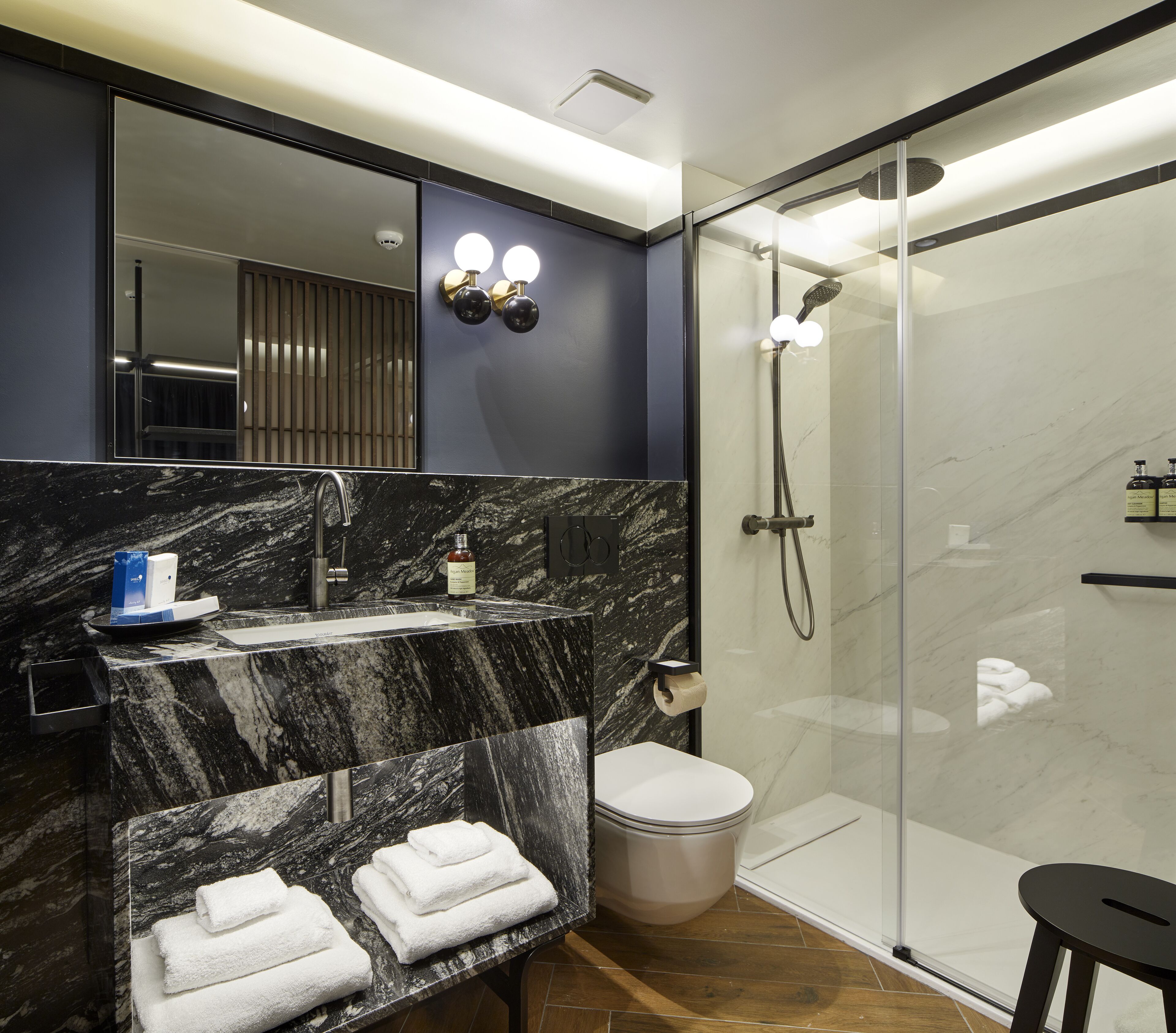deluxe double room | bathroom | shower, free toiletries, hair dryer, towels