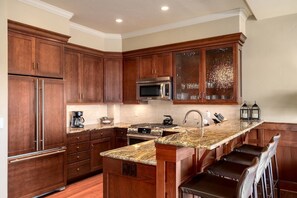 Condo, 1 Bedroom | Private kitchen | Full-size fridge, microwave, oven, stovetop - The Victoria 4 1 Bedroom Condo by RedAwning (Steamboat Springs)