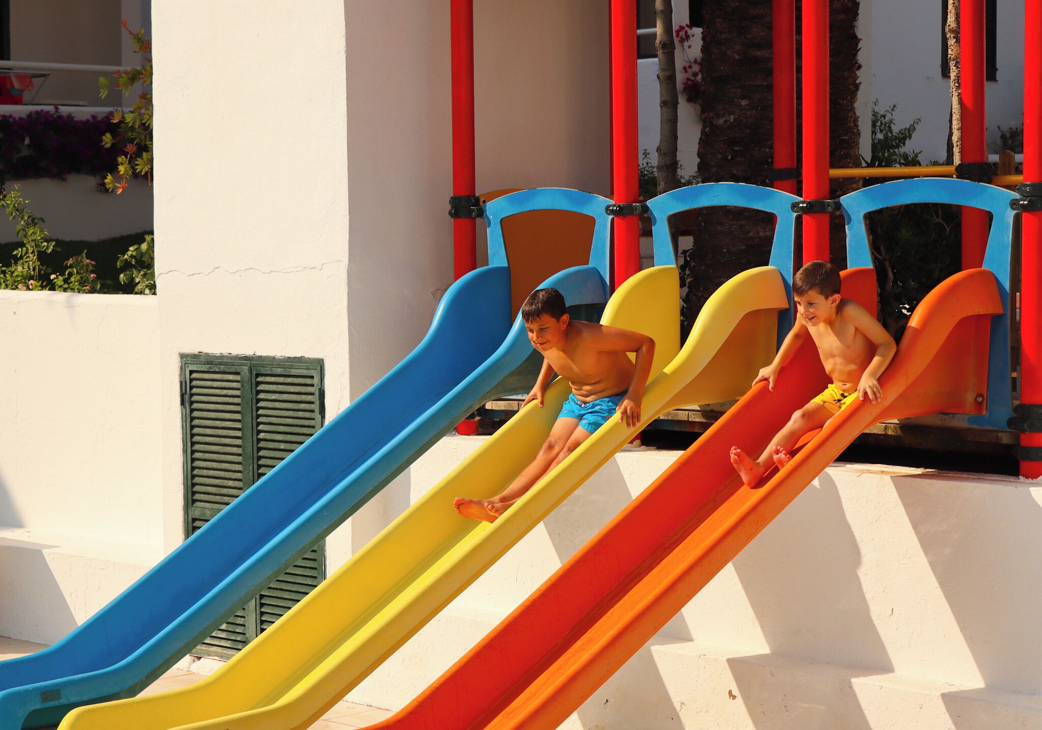 A playground with multiple slides.