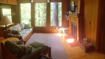 Smart-TV, Kamin, DVD-Player, Bücher