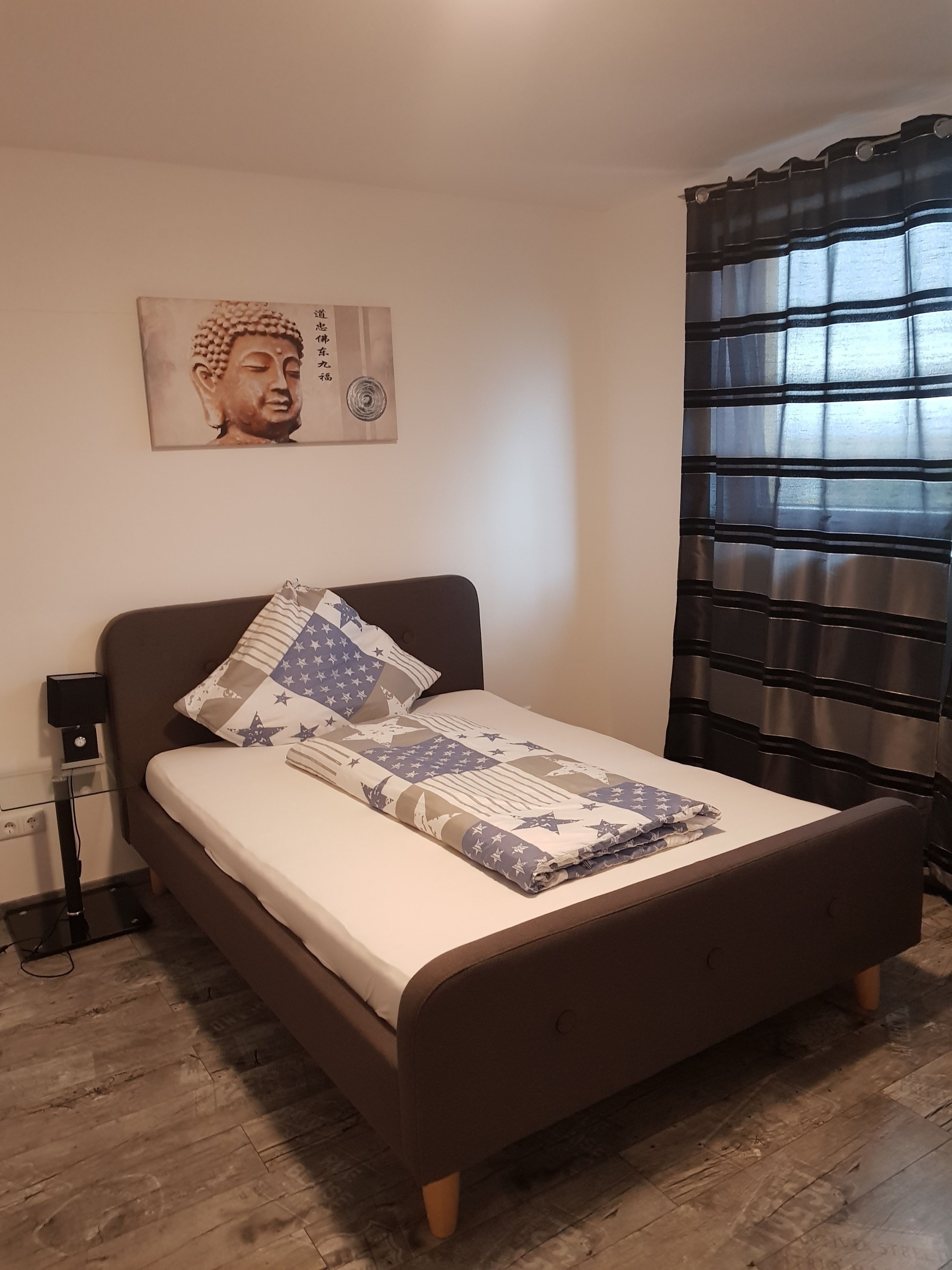 Premium bedding, desk, blackout curtains, soundproofing