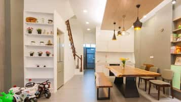 Full-size fridge, coffee/tea maker