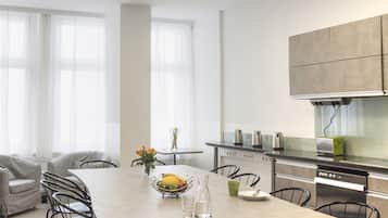 Fridge, microwave, espresso maker
