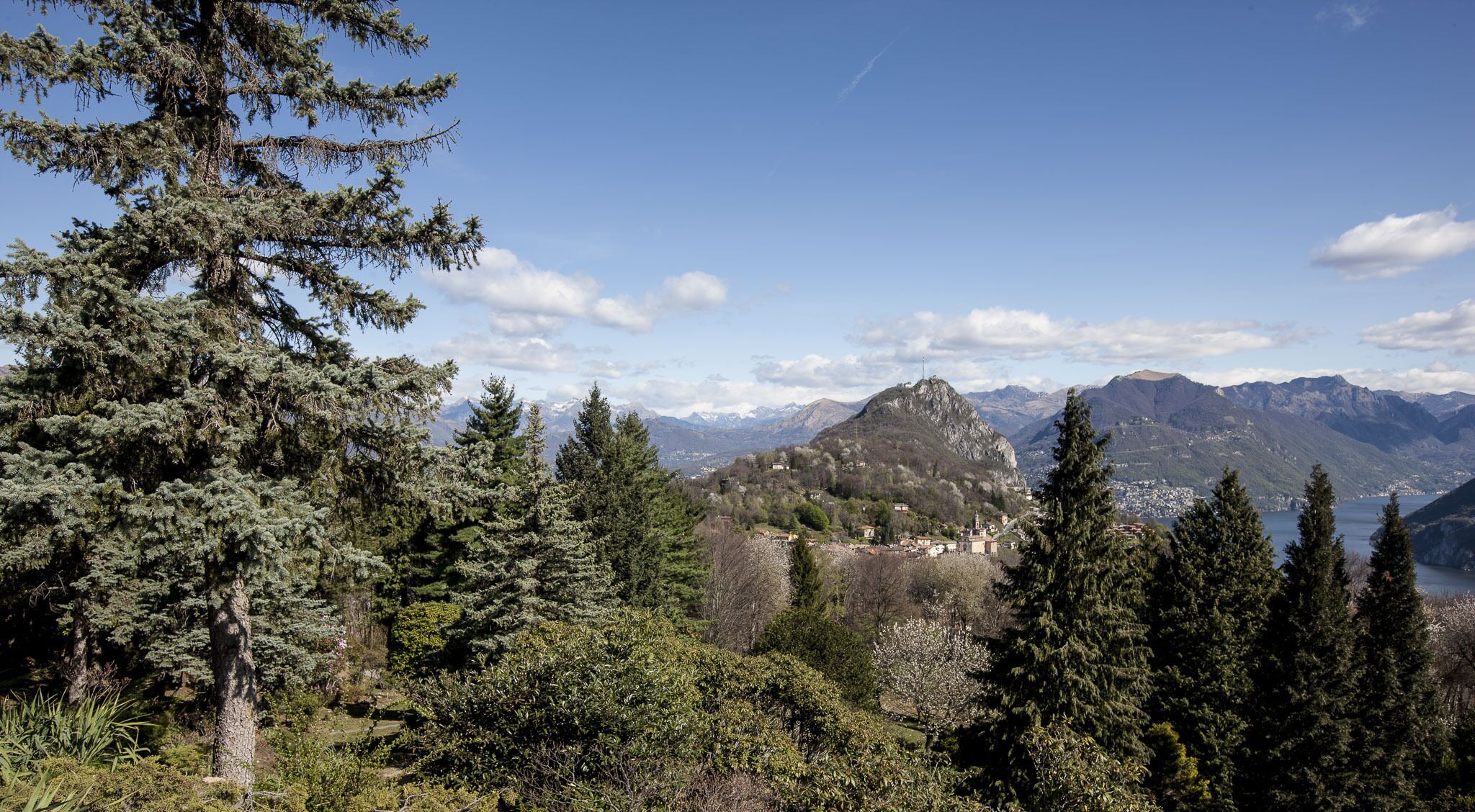 Un paysage montagneux, avec de vastes forêts et un lac.