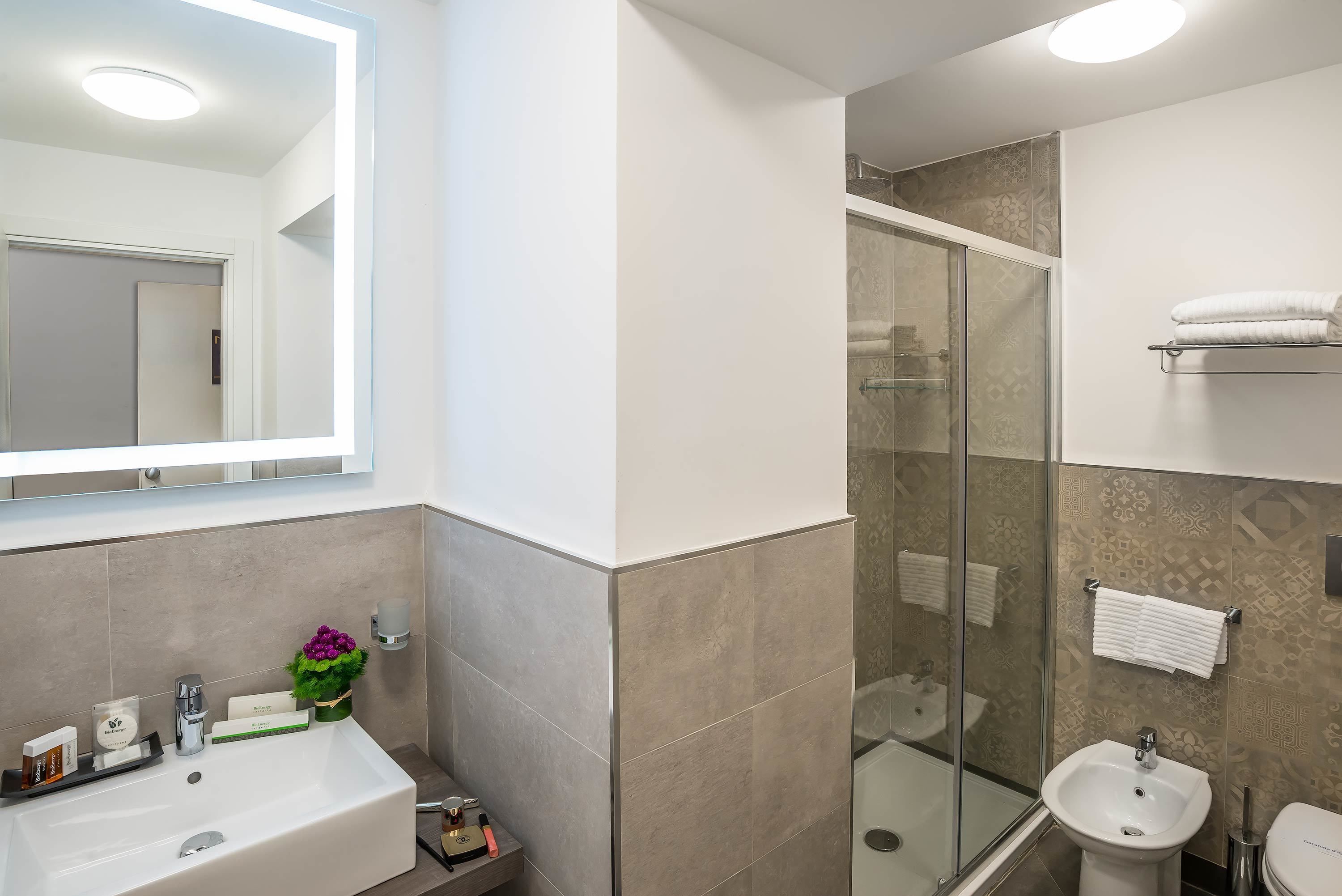 free toiletries, hair dryer, bidet, towels