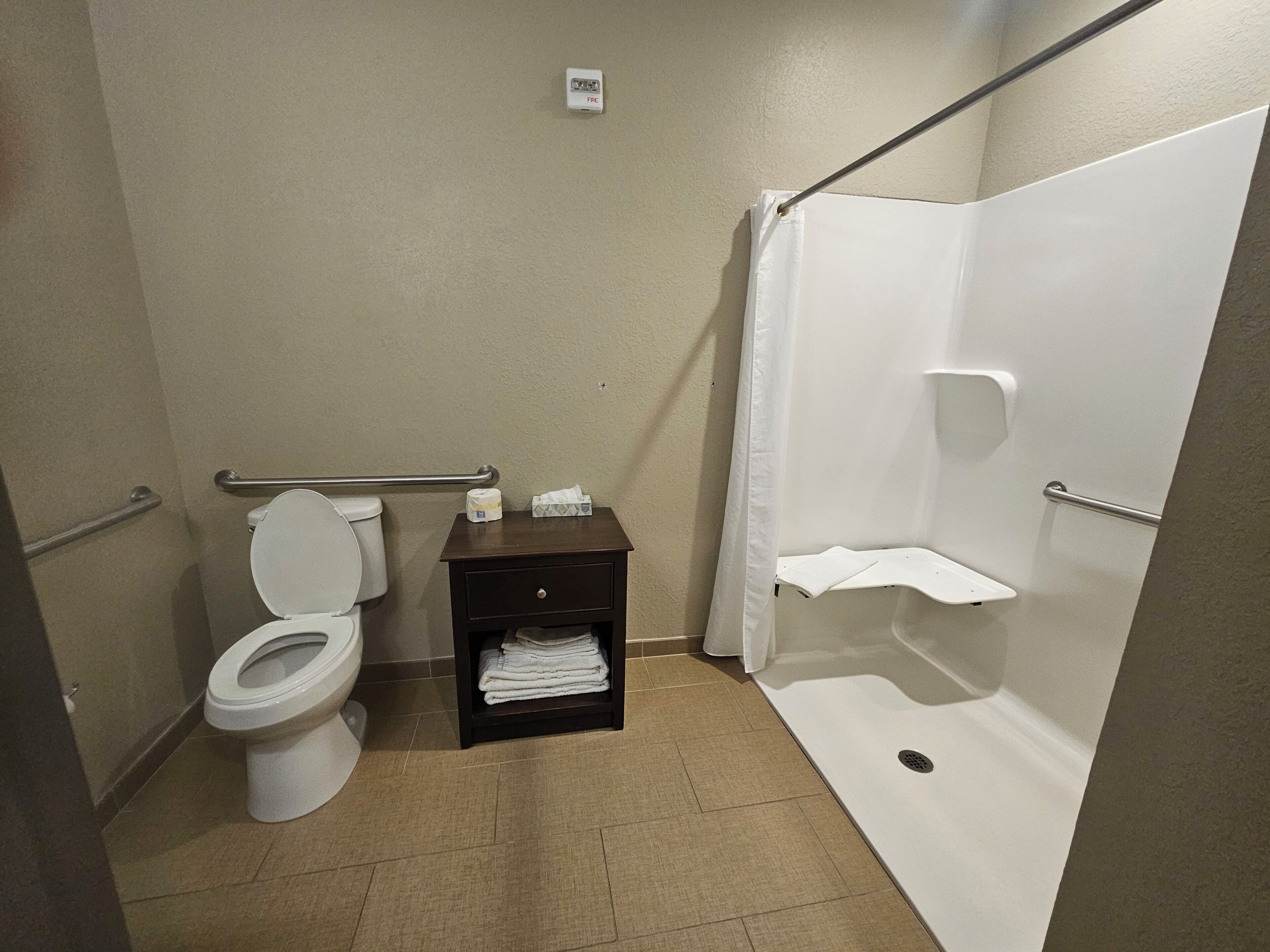 basic double room, 2 queen beds, accessible | bathroom | shower, free toiletries, hair dryer, towels