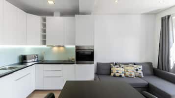 Apartamento premium, 1 quarto (Historic Boutique Flat) | Área de estar | TV de tela plana
