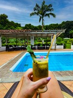 Outdoor pool, pool loungers