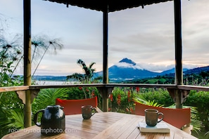 Imagine waking with coffee in your gazebo overlooking the lake and volcano.