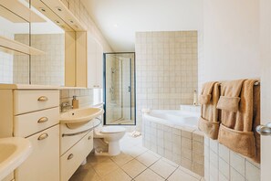 Hair dryer, towels, toilet paper